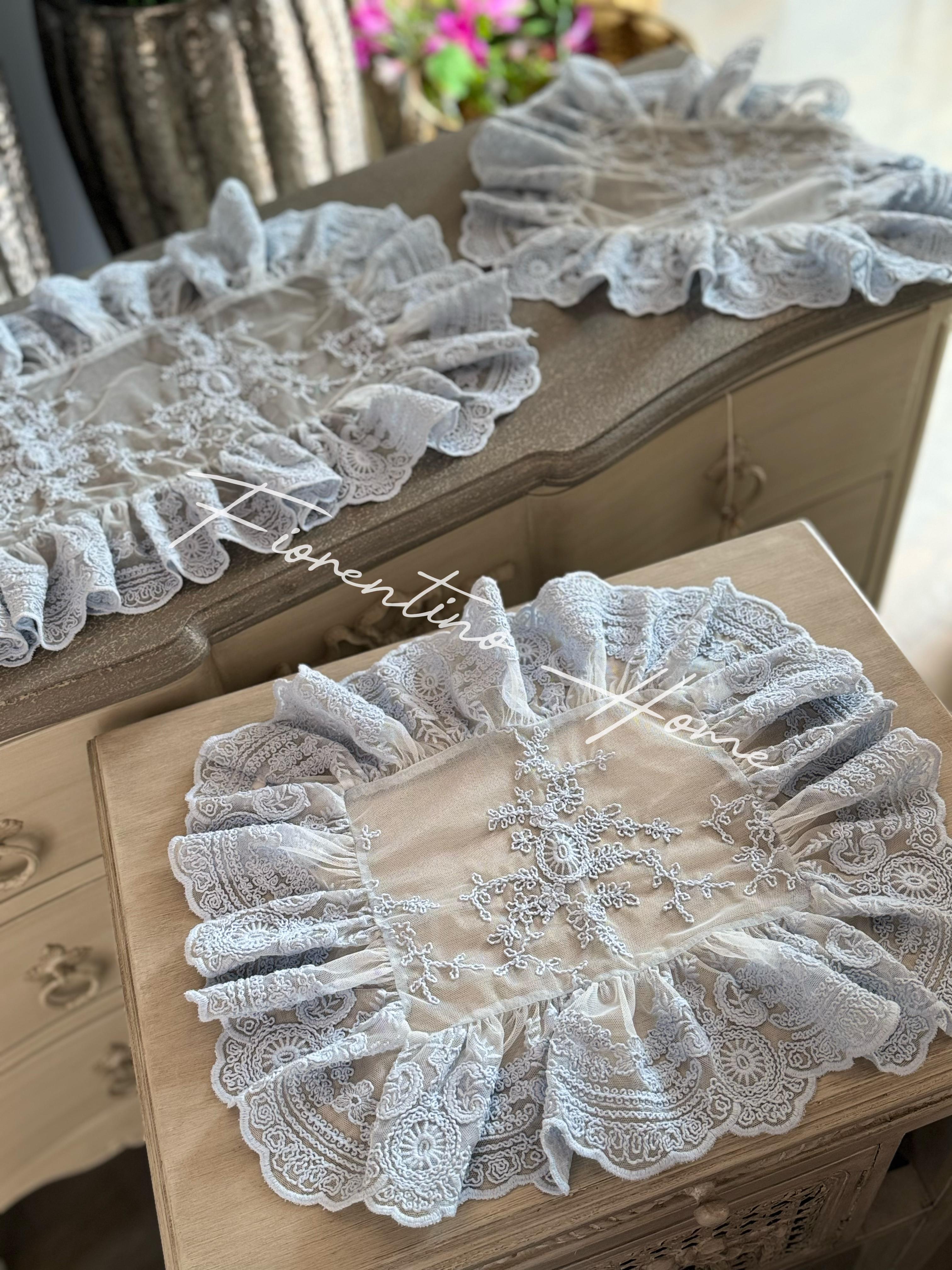 Tris centrini in total pizzo sartoriale Roccoco - vari colori -  80x40+45x40 - Charme Home Textile